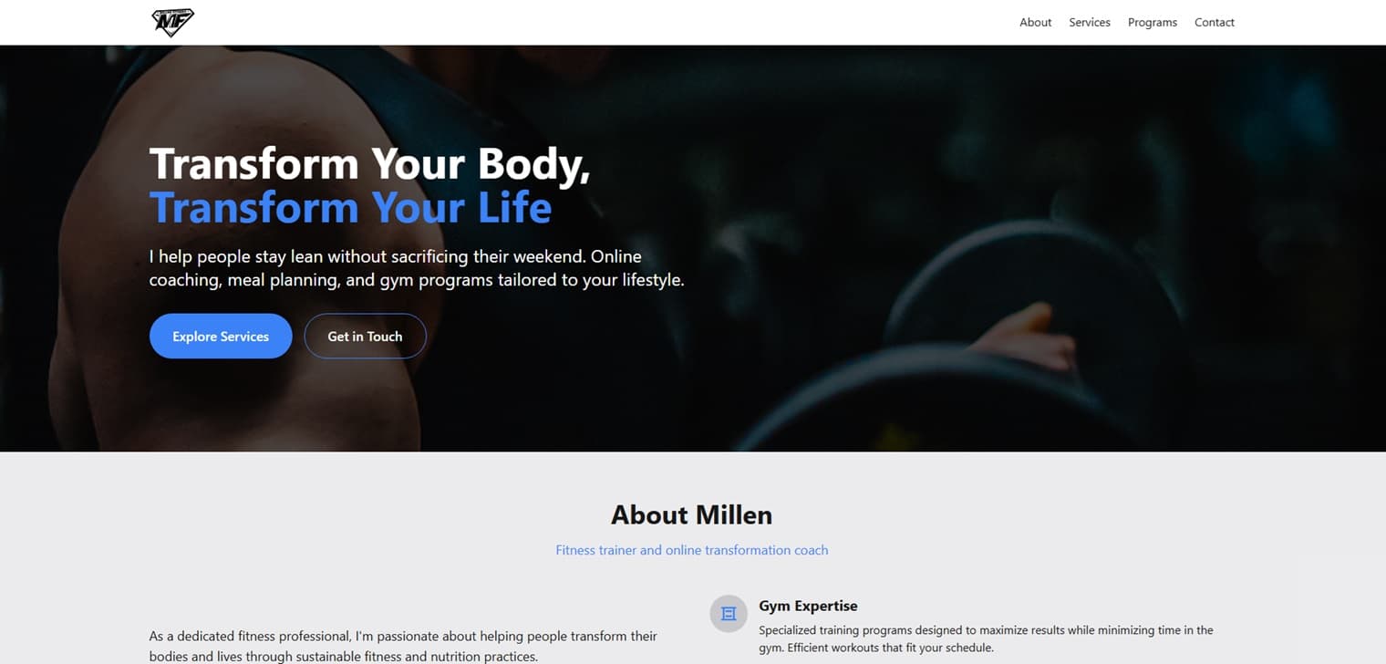 Millen Fitness Coaching Website